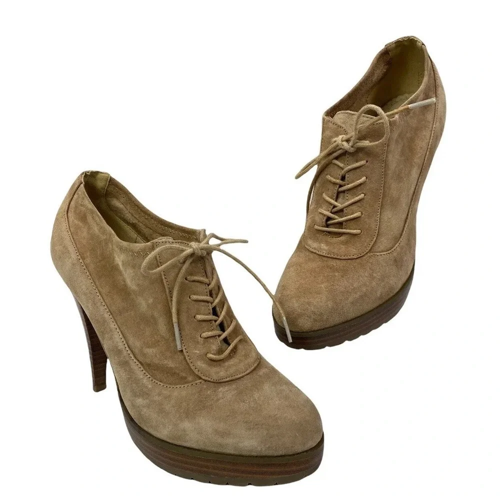 Envy Women's 9.5 Leather Upper High Platform Shoes Stacked Heels NWOB